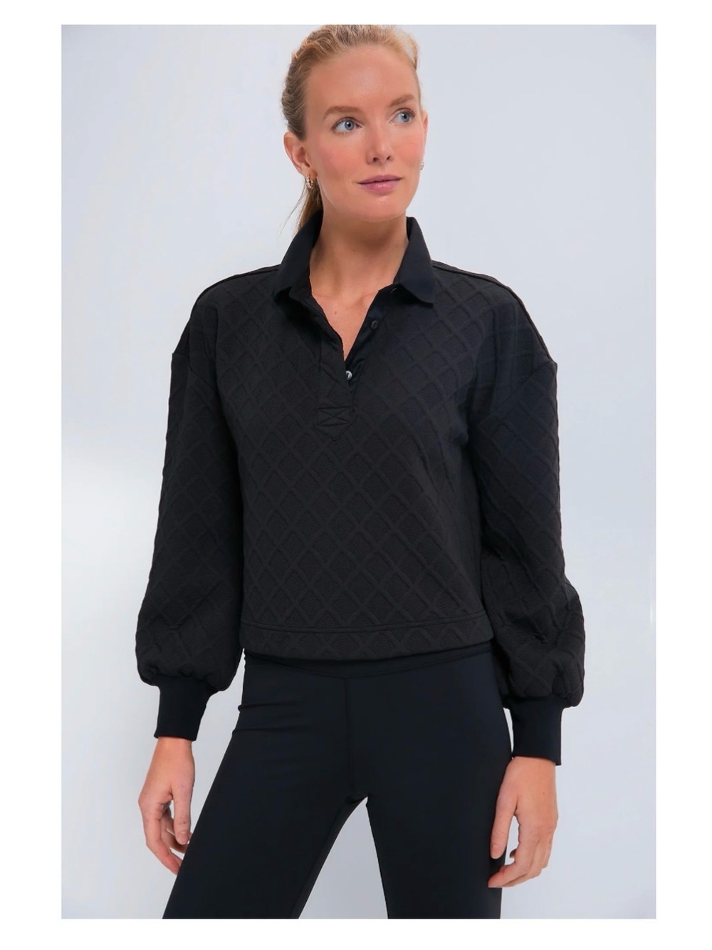 Tuckernuck Black Quilted Polo Sweatshirt - Women's Long Sleeve - Fallon Rugby